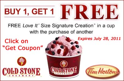 Printable Coupon For Cold Stone Creamery At Participating Tim Hortons Locations London Coupons Daily Draws Coupons Contests And More Royaldraw Com
